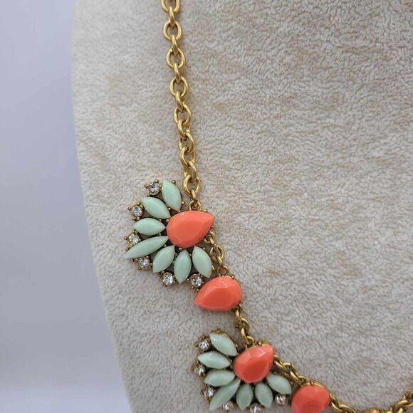 J Crew Factory Orange Light Green Resin Crystal Necklace - Picture 5 of 7